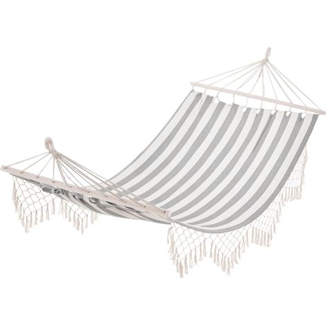Outsunny Hamac de Voyage Portable Style Hippie Chic Toile de hamac dim. 2L x 1l m Coton Polyester Gris écru rayé (1/5)