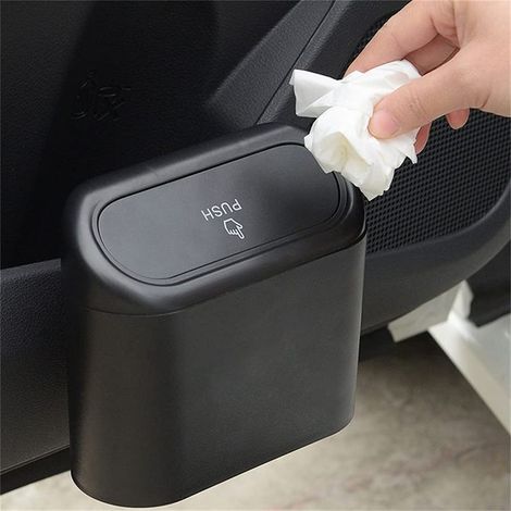 Papelera para coche con tapa universal, papelera antigoteo Motors Mini, accesorios para el asiento delantero, oficina en el coche, dormitorio, hogar con tapa. (1/5)