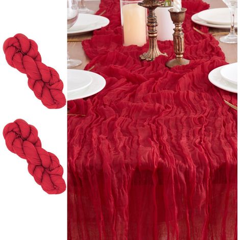 2er Set Tischläufer Gaze Stoff Rot 90x300 cm für Hochzeiten & Deko