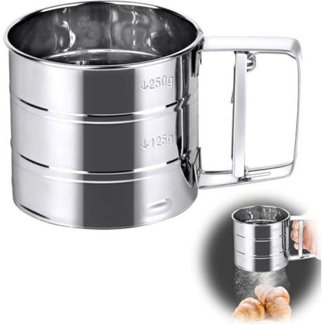 Tamis de Farine Acier Inoxydable, Passoire Cuisine Tamis Farine 250 Grammes, Tamis Cuisine pour Filtrer Farine,Sucre en Poudre (1/5)