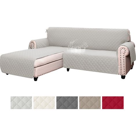 Copridivano Trapuntato con Penisola Destra o Sinistra Salvadivano Simple Antimacchia Antiscivolo AntiGraffio Copri Chaise Longue con Lacci Universale GrigioChiaro - 2 Posti+Penisola
