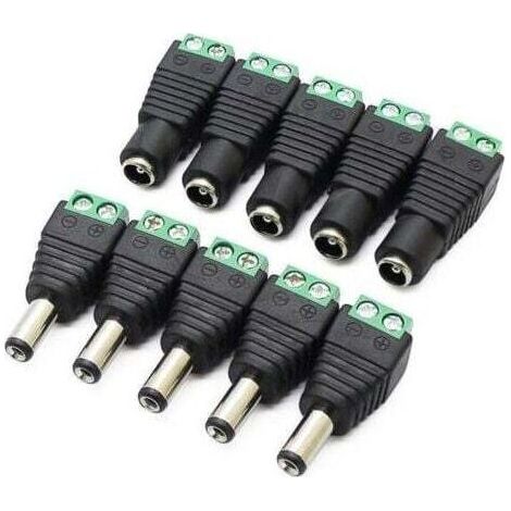 10Pcs DC d'alimentation Connecteur Mâle/Femelle Fiche 12V Prise Jack Adaptateurs, pour Prise pour caméra de vidéosurveillance DVR Système de sécurité lumière LED (1/3)