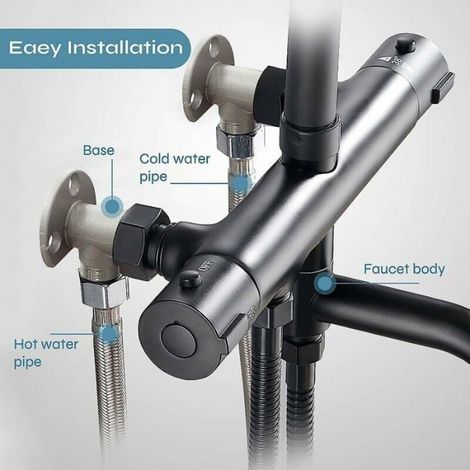 Kit Installation Tuyau Robinet Apparent - Cuivre Chromé - Pour Douche Extérieure Et Mitigeur Thermostatique - 2 Pièces (1/4)