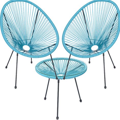Set Patio in Polyrattan con 2 Sedie e 1 Tavolo per Giardino Esterno Azzurro (1/5)