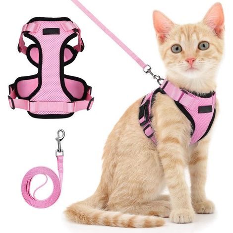 Arnés para gatos con correa, Chaleco antiescape ajustable para gatitos, Chaqueta de malla suave y transpirable fácil de usar, rosa, XS (1/5)