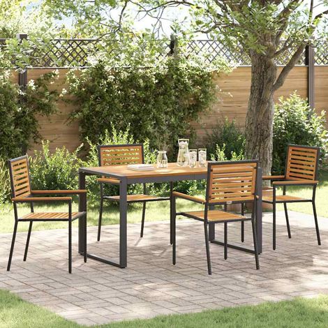 vidaXL  Garden Dining Set  5 pcs Black and Brown Poly Rattan