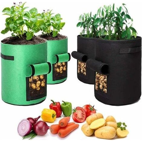 Sac De Plantation Geotextile, 4 Sac Plantation Pomme De Terre (2 Pièces 10 Gallons, 2 Pièces 7 Gallons), Pot De Pommes De Terre avec Fenêtre (1/5)