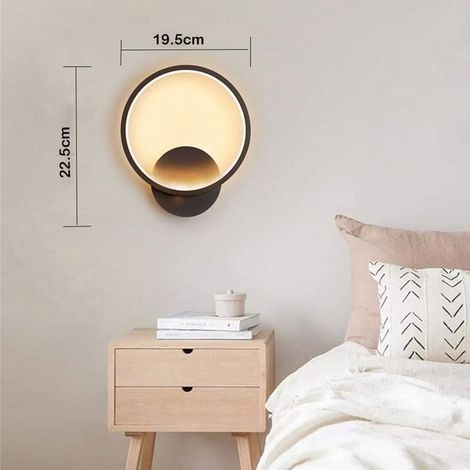 Wandleuchte fürs Schlafzimmer, runde schwarze LED-Innenwandleuchte mit warmweißer Acrylglasoberfläche, 3000K-Innenwandleuchte für Treppenhäuser, moderne Wandleuchte für Flur und Schlafzimmer (1/5)