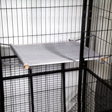 Amaca reversibile per gatti da appendere in gabbia, morbido lettino per gattini e piccoli animali, con barre distanziatrici in legno massello, portatile e sospesa. (1/5)