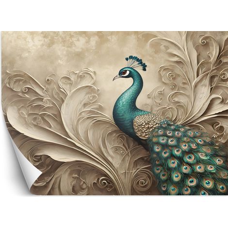 Fototapete Pfau Vogel Tiere Beige 100x70 cm (1/5)
