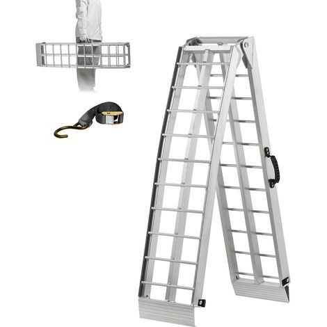 Rampe d'accès pliable pour remorque, 340 kg, 226 x 30 x 5 cm, en aluminium, pour fauteuil roulant, vélo et voiture (1/5)