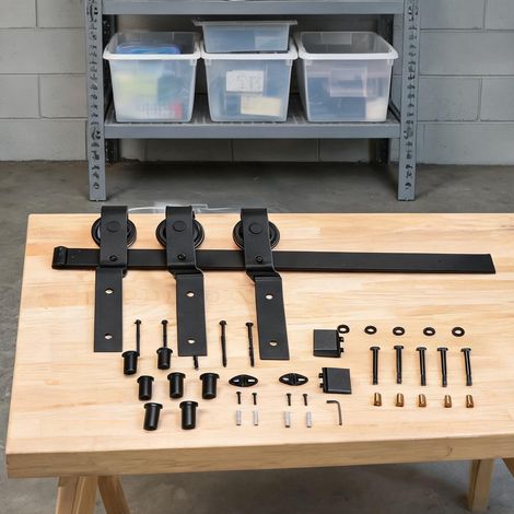 Kit de rail pour porte coulissante en acier noir 200 x 0,6 x 4 cm (1/5)