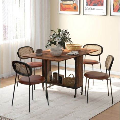 Tavolo pieghevole in legno 130 x 80 x 74 cm marrone rustico, per 6 persone, con ruote e ripiano (1/5)