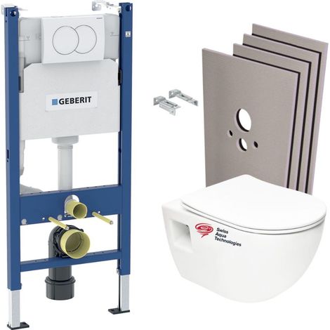 Pack inodoro Geberit Duofix + Inodoro SAT sin brida + Asiento SoftClose + Placa blanca + Set de tocador (ProjectGeb3-sabo)