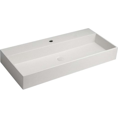 Sapho Quadrado - Lavabo sobre encimera 96x44 cm, sin rebosadero, orificio para grifo, blanco piedra AR467 (1/4)