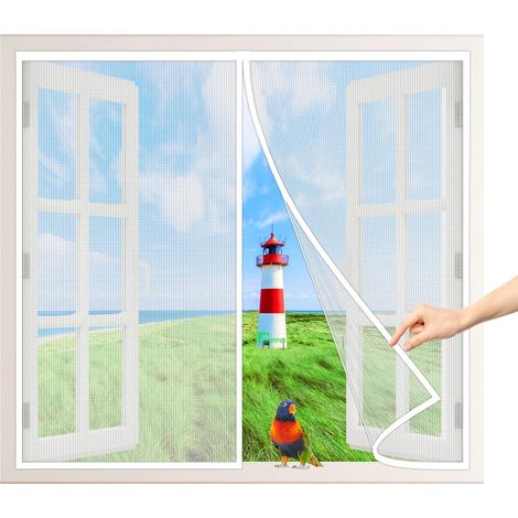 Moustiquaire Fenêtre Magnétique, 100x120 cm Auto Adhésif Rideau en Toile Anti Insectes Aimantée Filet Protecteur Fenêtre, pour Plupart Les Types Fenêtres, Blanc (1/5)