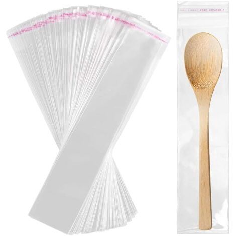 BUNTHAUS Lot de 100 sachets transparents autocollants - 25 x 5 cm - Fermeture adhésive Idéal pour bonbons, porte-clés, montre, épingle à cheveux, collier (1/4)