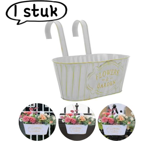 Pot de fleurs ovale suspendu pour balcon avec double crochet amovible en fer beige (1/5)