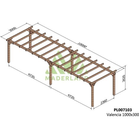 Pérgola de Madera Laminada Valencia (Maderland) - Gardeneas - 1000 x 300 cm (1/4)
