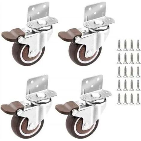 4 roulettes de 25 mm pour meubles - Petites roulettes pivotantes avec frein, plaque de montage et vis (1/3)