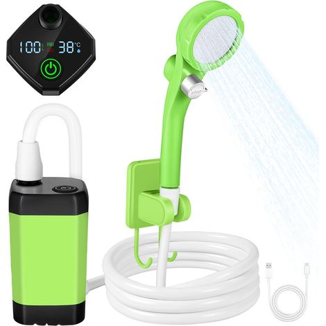 Ducha portátil para camping, kit de ducha para camping, bomba de ducha recargable de 6000 mAh con pantalla inteligente de temperatura y potencia, para camping, senderismo y limpieza de coches. (1/5)