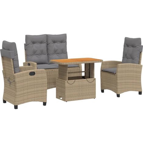 Ensemble à manger de jardin coussins 4 pcs Mobilier de jardin beige résine tressée (1/5)