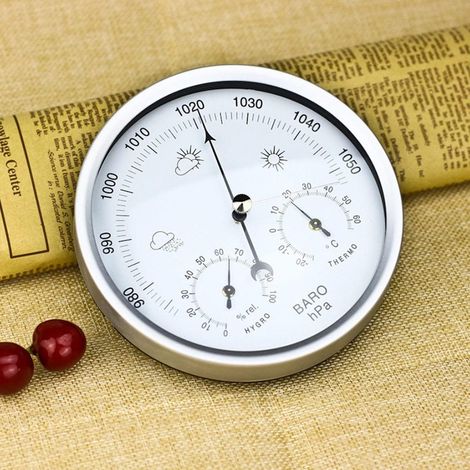 Barometro e termometro da parete 3 in 1 - Barometro in metallo argentato per la casa - Manometro della pressione barometrica da 132 mm - per casa, interni ed esterni