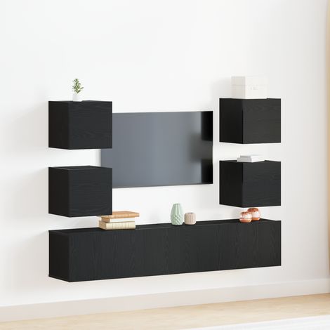 TV-Schränk 6 pcs Schwarz 160 x 30 x 30 cm Holzwerkstoff vidaXL (1/5)