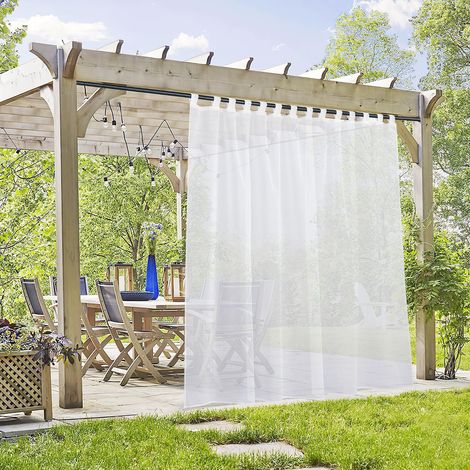 Rideau Extérieur, Voilage Blanc Imperméable, Pattes Réglables, Pour Jardin Pergola Maison (1/5)