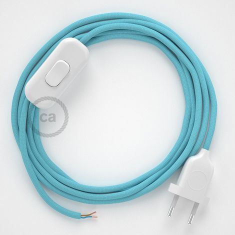 Cordon pour lampe, câble RM17 Effet Soie Bleu Clair Baby 1,80 m. Choisissez la couleur de la fiche et de l'interrupteur Blanc (1/4)