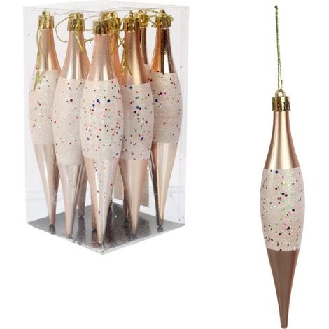 Set di 9 stalattiti di plastica dorata con decorazioni glitterate - Ornamenti natalizi 15 cm (1/4)