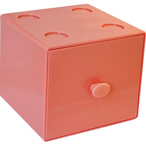 Desktop Storage Box Plastic Stackable Square Desk Organizer with Drawer for Home Paper Clips Office Supply Accessory Pink