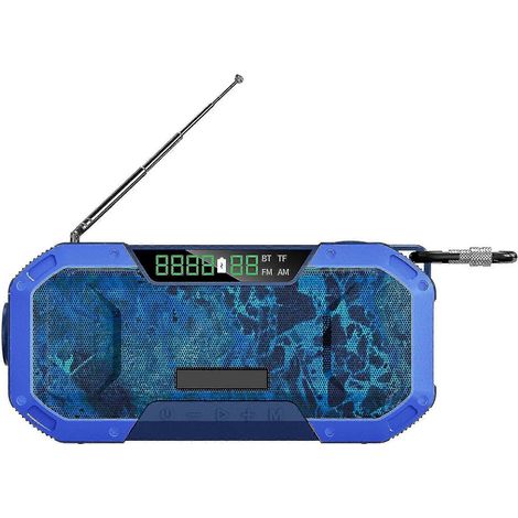 Radio portable multifonction à manivelle étanche IPX6 avec haut-parleur FM Bluetooth, lampe LED et éclairage LED. Radio FM d'urgence extérieure avec haut-parleur Bluetooth intégré. (1/5)
