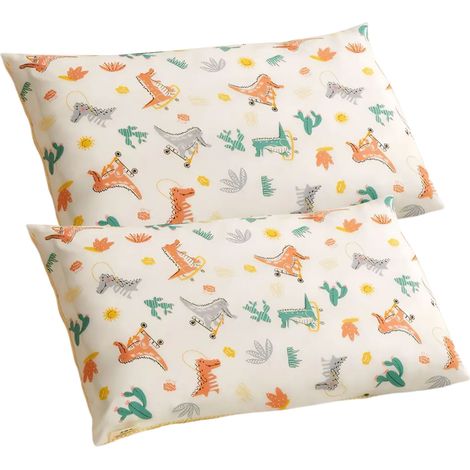 1 Taie d'oreiller, Coton, Motif dinosaures, 40x60 cm, Hypoallergénique, Lavable en machine, Enfant 3-10 ans (1/5)