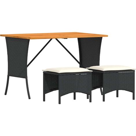 vidaXL Set da Pranzo da Giardino 3 pz con Cuscini Nero in Polyrattan (1/5)