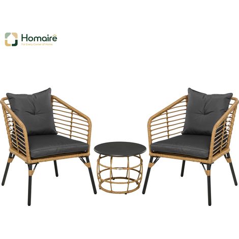 HOMAIRE Set de mobilier de jardin en rotin 3 pièces : canapé, table basse et 2 chaises avec coussins, sand et gris foncé (1/5)