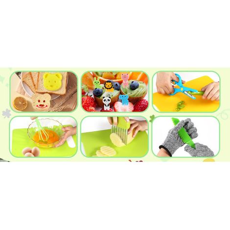 Set di 19 coltelli da cucina per bambini, set di coltelli di sicurezza per tagliare frutta o verdura, coltelli seghettati, taglieri e altri accessori da cucina. (1/5)