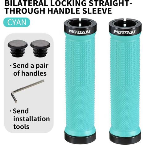 Tube droit MO à double verrouillage bleu clair Poignées de guidon de vélo avec revêtement en caoutchouc double face en alliage d'aluminium pour une prise en main confortable, antidérapante et absorban (1/5)
