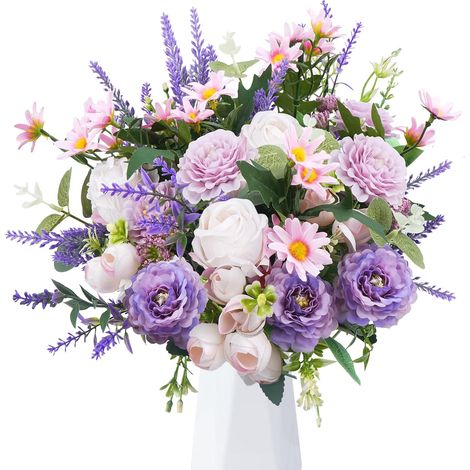 Fleurs Artificielles Violet Rose Lavande Camomille et Eucalyptus (1/5)