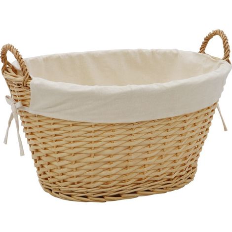 Acacia Oval Laundry Willow Storage Basket with Lining, Honey Finish