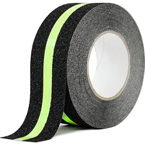 1 rotolo di nastro antiscivolo fosforescente per scale e gradini, per interni ed esterni, nero opaco, 5 m x 5 cm (1/5)