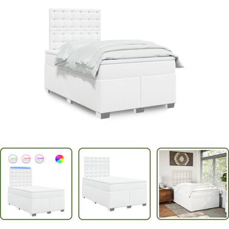 vidaXL Surmatelas confortable - Sommier à lattes de lit avec matelas Blanc 120x200cm Similicuir (1/5)