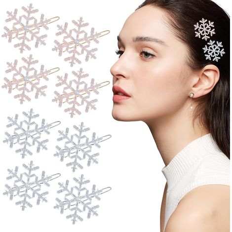 8 Pièces Pince à Cheveux de Noël Flocon Lumineux en Alliage (1/5)