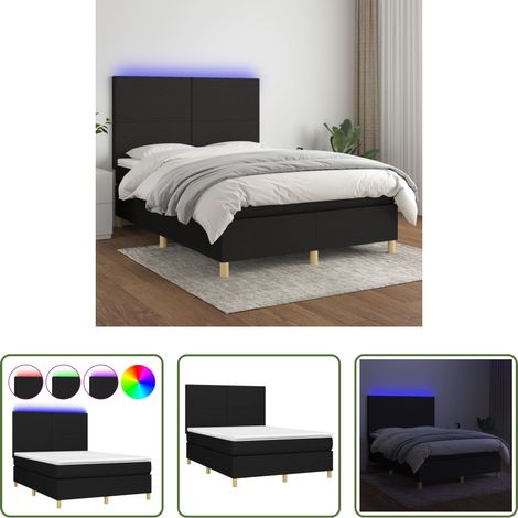 vidaXL LED-Streifen -  Boxspringbett mit Matratze & LED Schwarz 140x190 cm Stoff