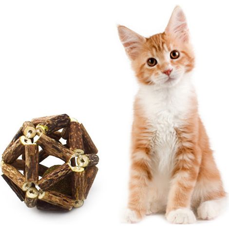 Balle à l'herbe à chat, bâtonnets de vigne argentée naturelle,  à mâcher rond rotatif pour chats chiens, entraînement jeu nettoyage dents (1/5)