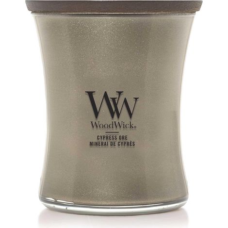 Bougie parfumée avec mèche crépitante  Bougie moyenne en forme de sablier Mineral de Cyprès  Bougies à longue durée de combustion : Jusqu'à 6 heures  Cadeaux parfaits pour les femmes (1/2)