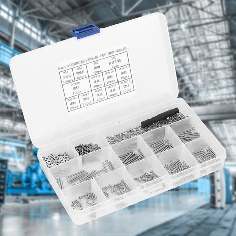662 Pièces Kit de Fixation M2 en Acier Inoxydable 304 avec Vis à Tête Plate, Rondelles et Écrous