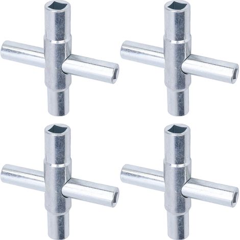 Lot de 4 clés à 4 voies pour robinet de puisard acier galvanisé argent 7.8x7.8x1.7 cm 1/4 9/32 5/16 11/32in clé à vanne mitigeur extérieur (1/5)