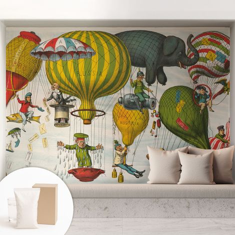 Papier peint intissé mural avec imprimé motifs uniques apparence moderne - Colle incluse gratuite Voyage en montgolfière 208x146 cm (1/5)