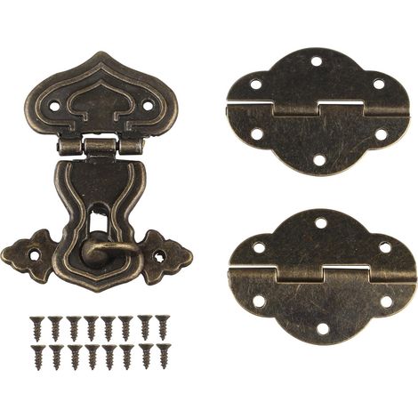 Loquet décoratif pour meuble, boîte à bijoux - Style rétro - Avec verrou, 2 charnières et vis - Couleur bronze (1/5)